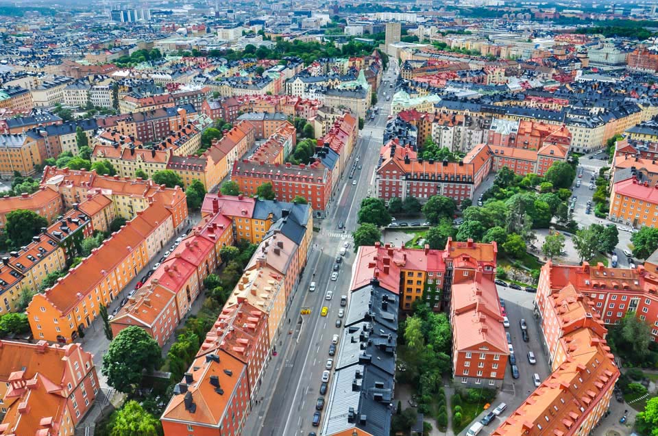 Flygbild över Stockholm från Helix tornet
